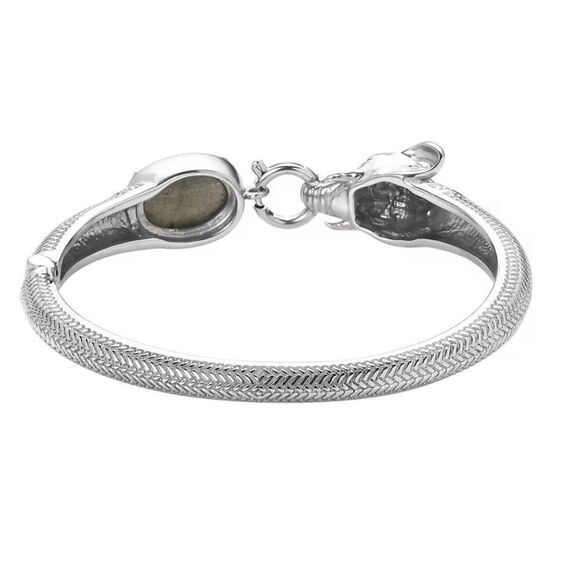 Malagasy Labradorite 7.10 ctw Silver Bangle Bracelet in Elephant Design 7.25 In - Picture 5 of 6